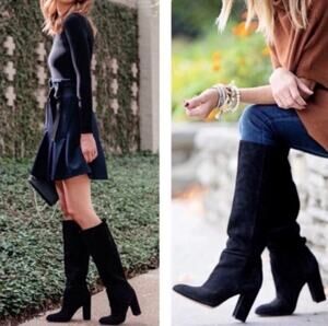 Sam Edelman Caprice Black Suede Knee-High Boots Tall Chunky Heels 10